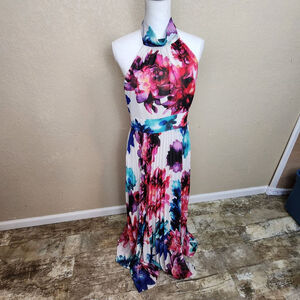 Eliza J Floral Pleated Maxi Special Occasion Dress Size 10 (7453)